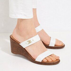 Italian Shoemakers Mallory White Gold Wedge Heeled Sandal Slip On Slide Size 9.5